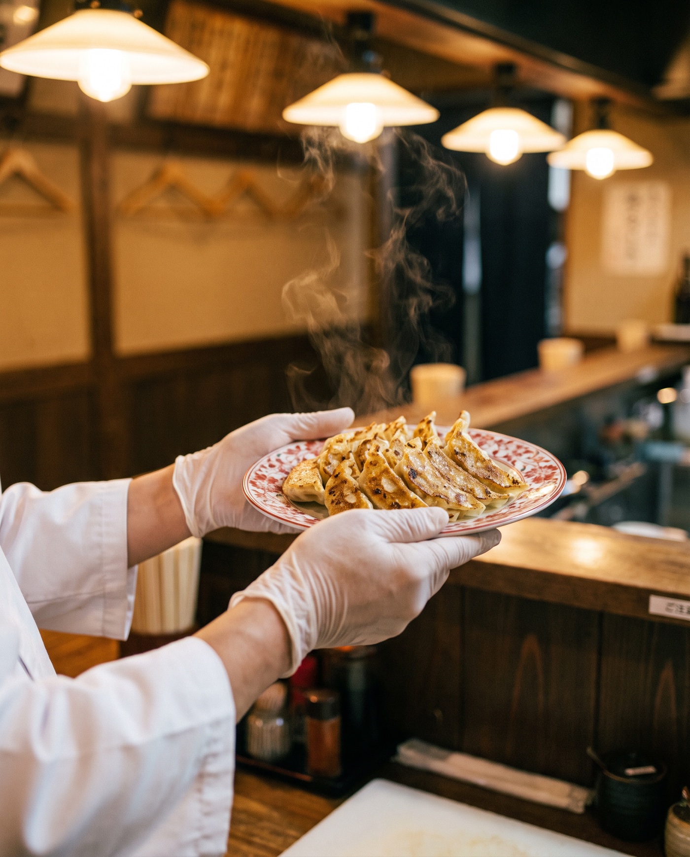 焼きたての餃子を差し出す手