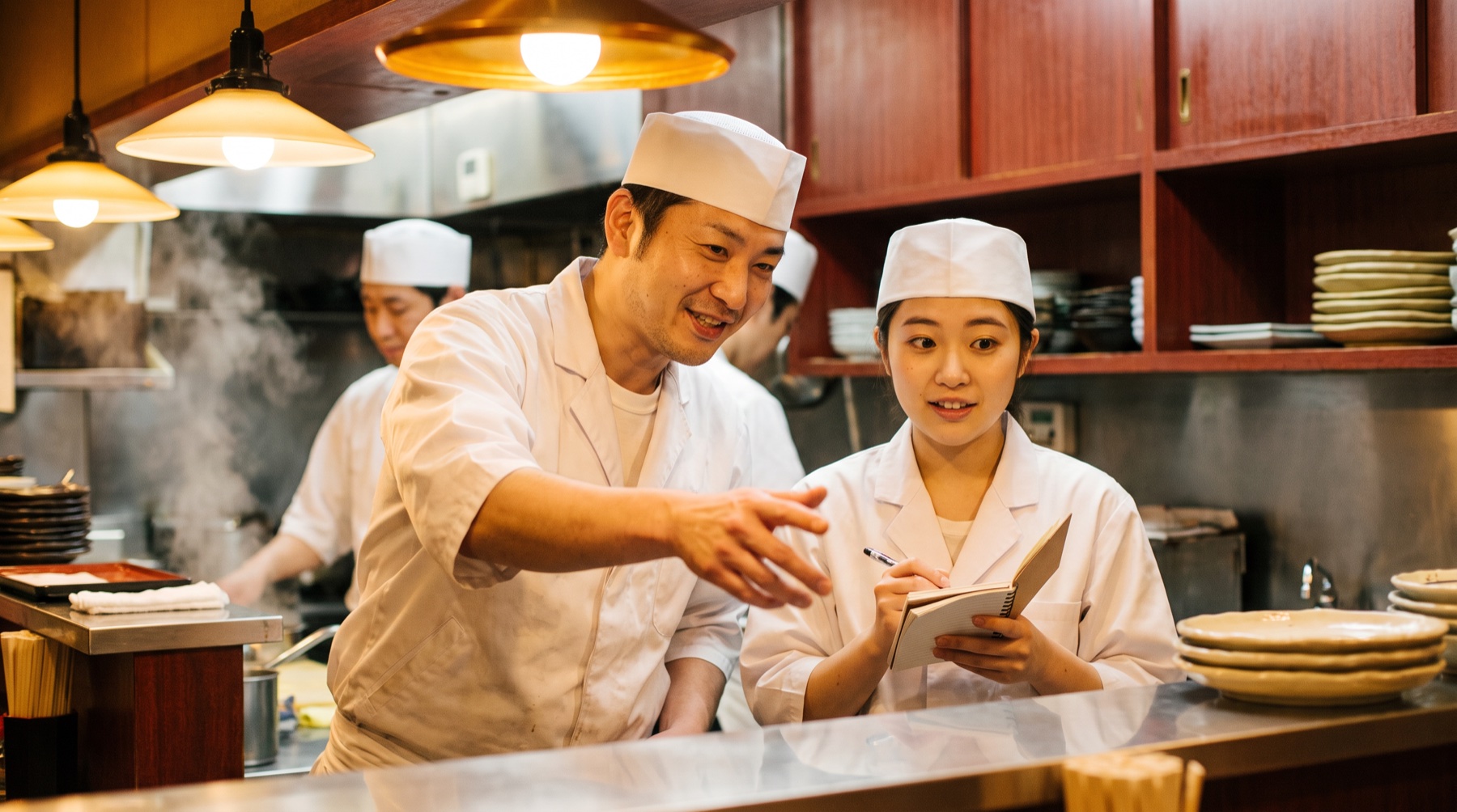 店長が若手スタッフを指導する様子