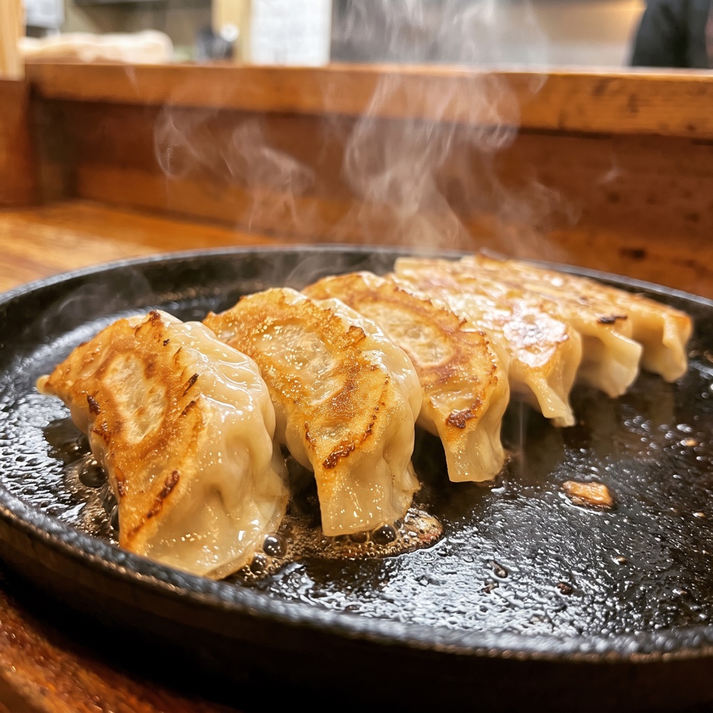 鉄板の上の焼き餃子